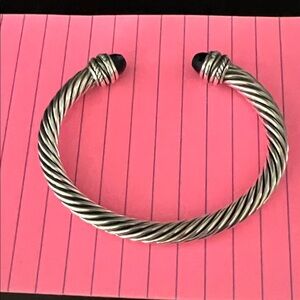 David Yurman Silver Twisted Cuff Bracelet with Black Accents